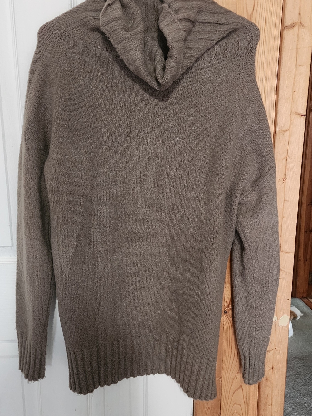 Ladies Oversized Turtleneck Knit Sweater in Taupe